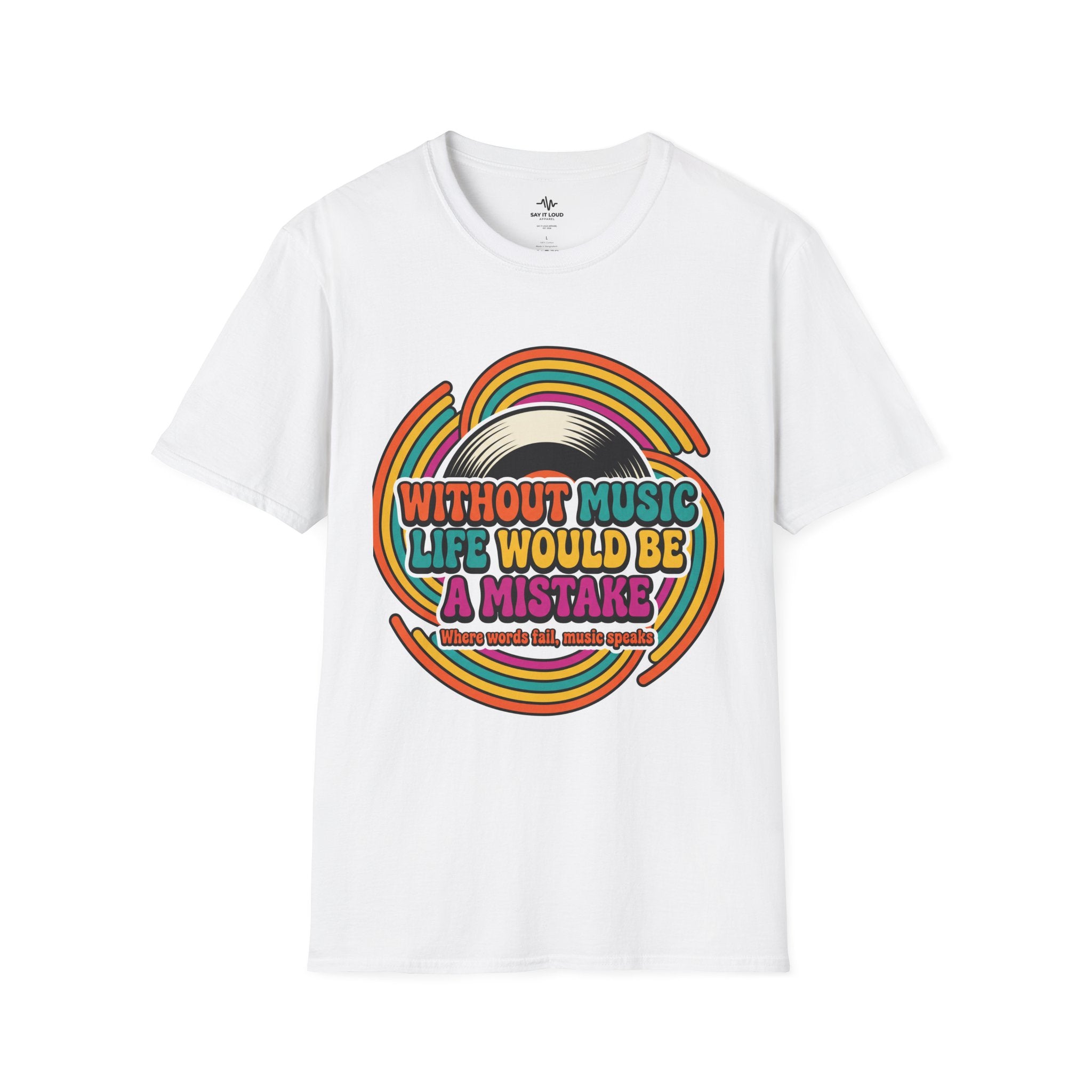 Retro Music Quote T-Shirt — "Without Music Life Would Be a Mistake"