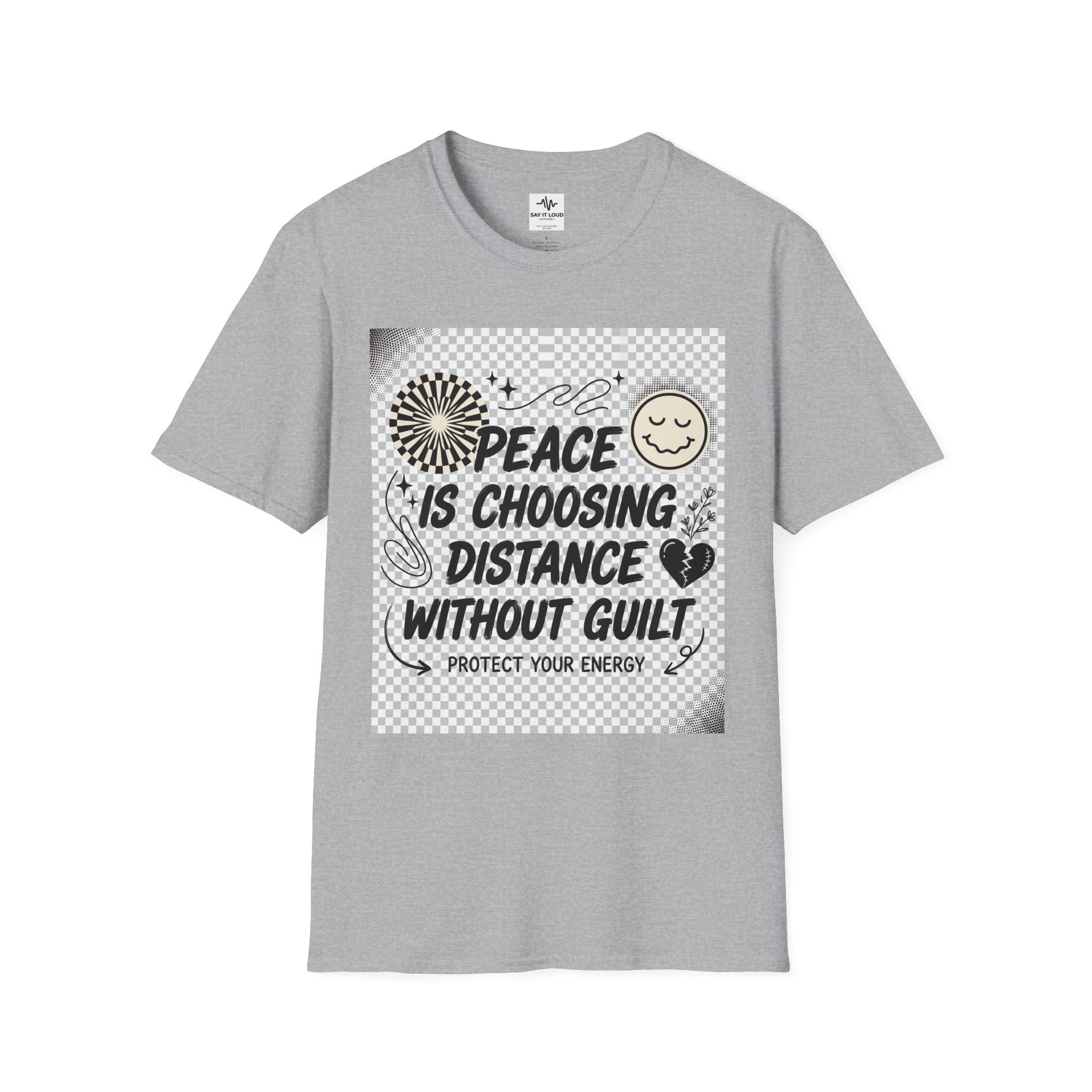 Peace Is Choosing Distance Without Guilt T-Shirt — Self-Care Quote Tee