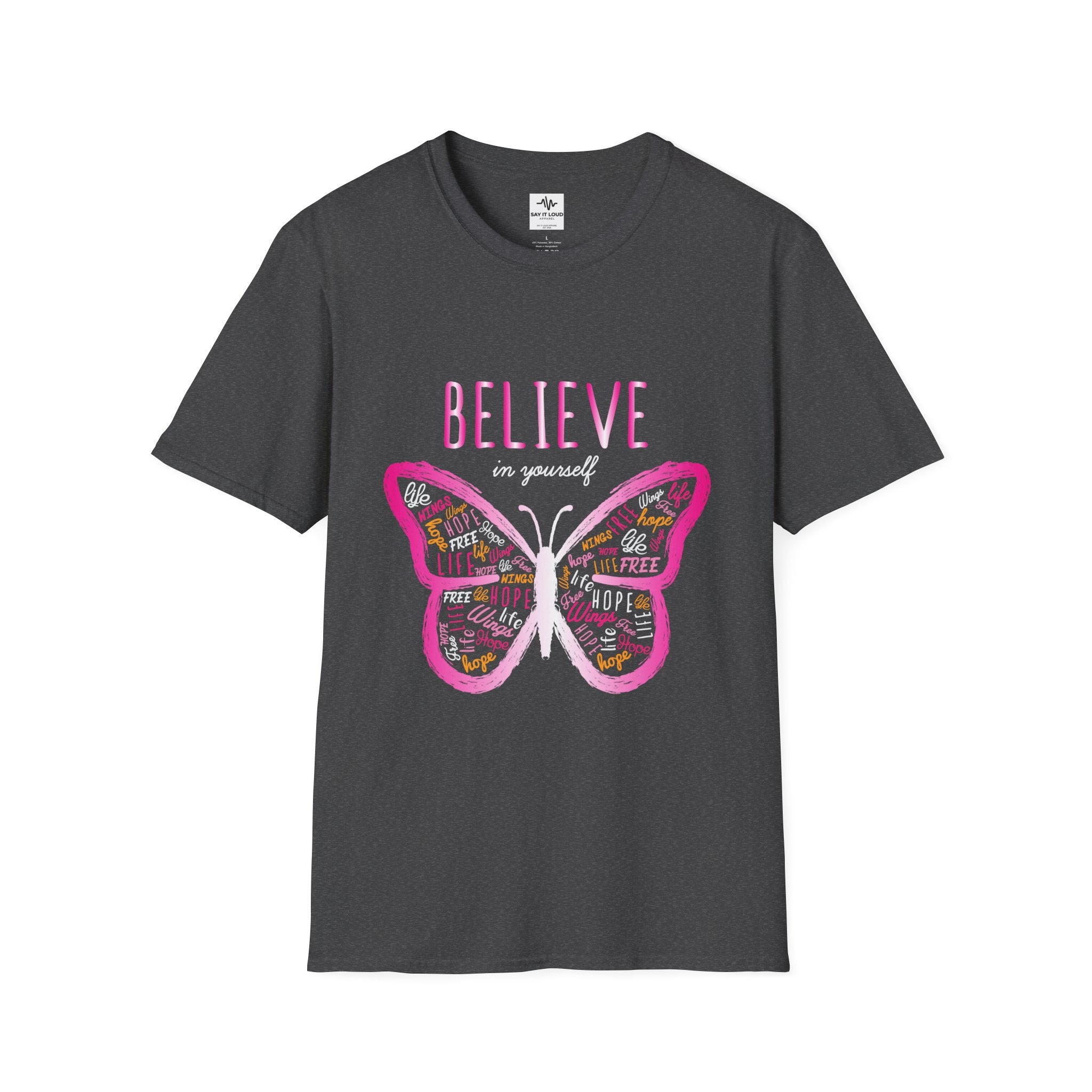 Believe Butterfly T-Shirt — Inspirational Pink Butterfly Graphic Tee