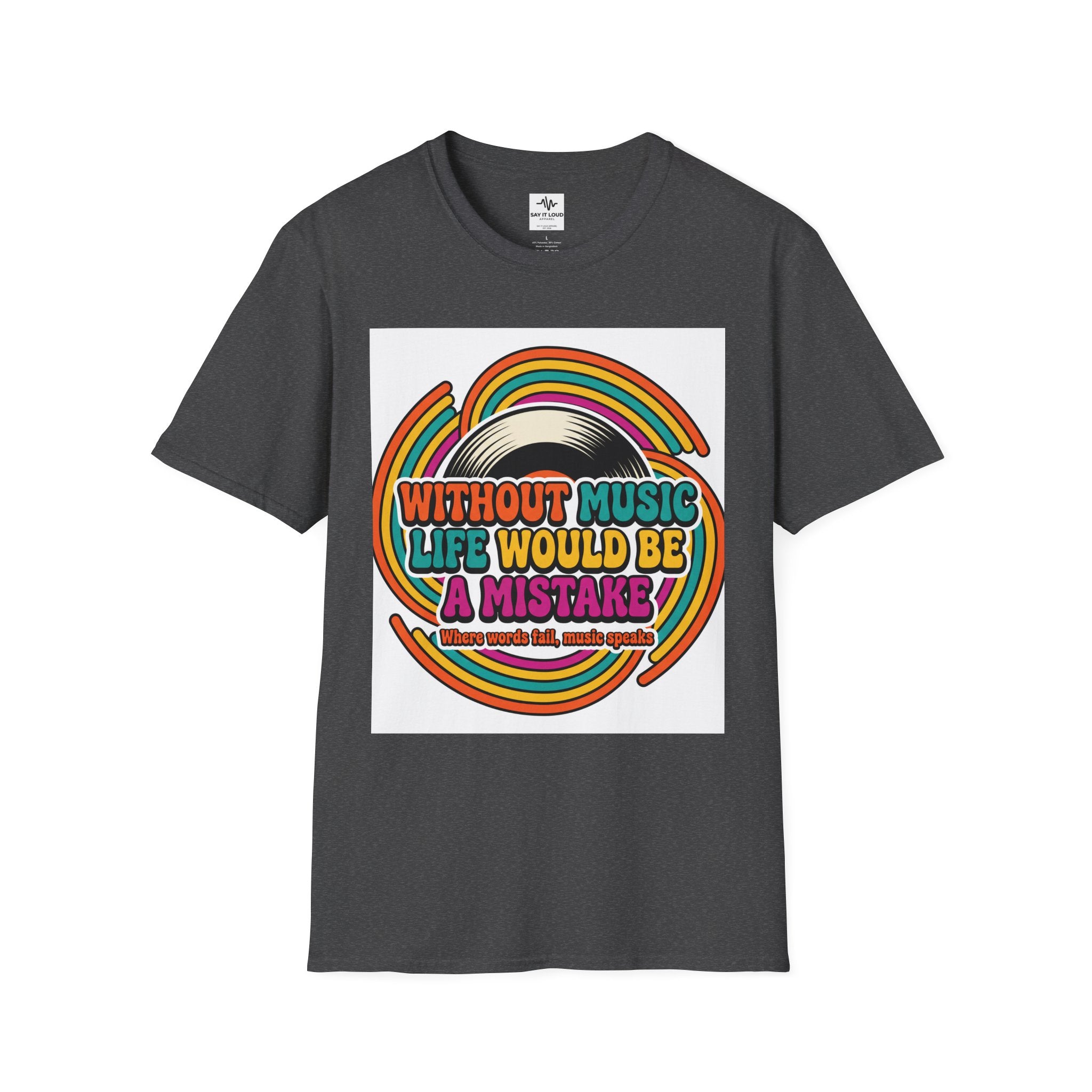 Retro Music Quote T-Shirt — "Without Music Life Would Be a Mistake"