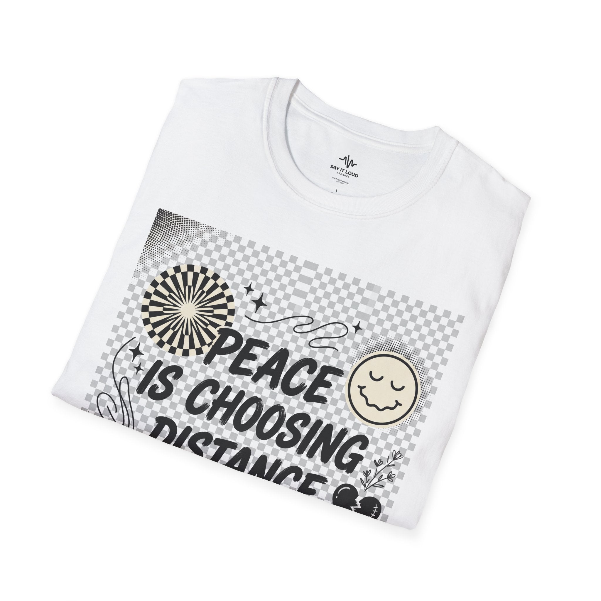 Peace Is Choosing Distance Without Guilt T-Shirt — Self-Care Quote Tee