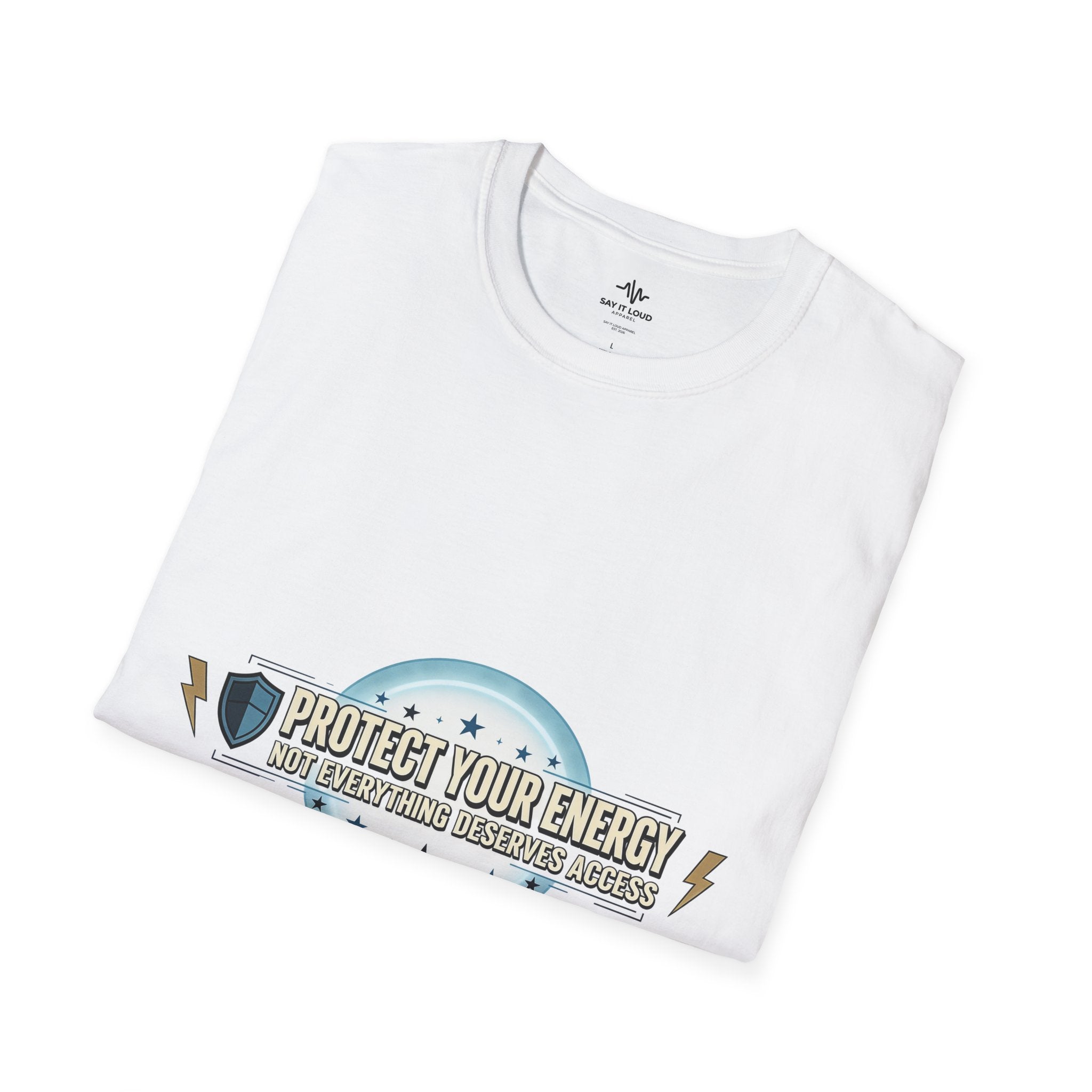 Protect Your Energy T-Shirt — Shield & Lightning Graphic Tee