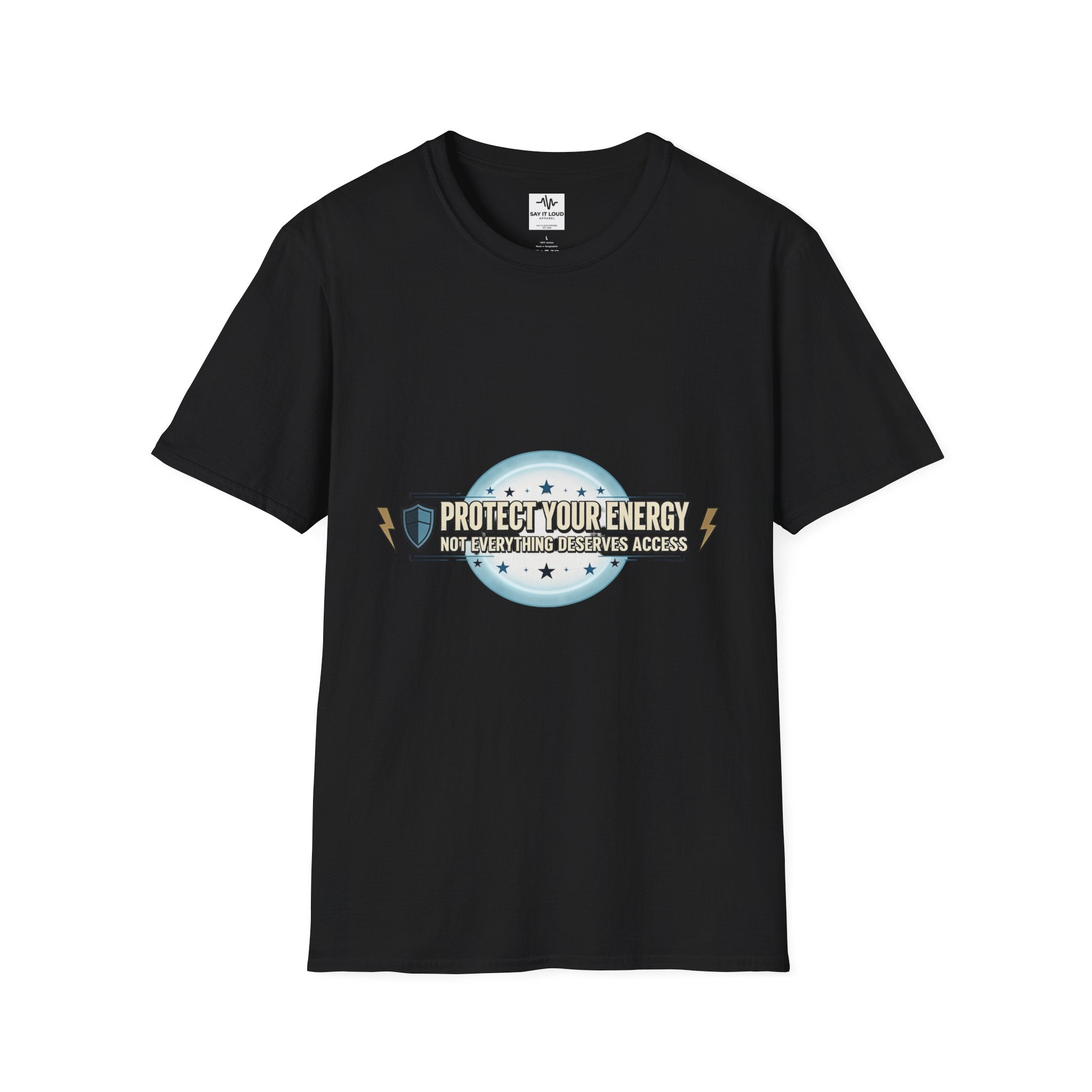 Protect Your Energy T-Shirt — Shield & Lightning Graphic Tee