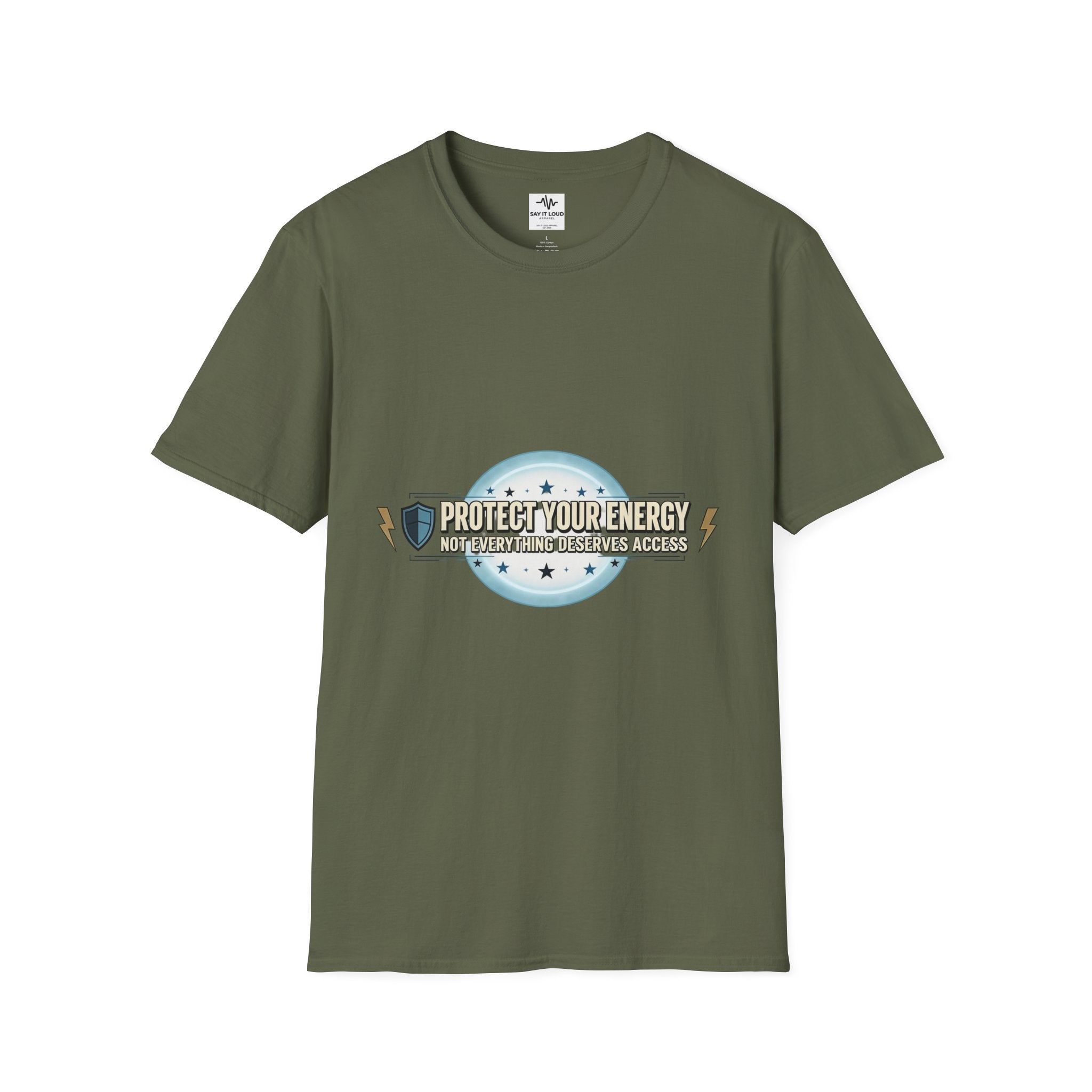 Protect Your Energy T-Shirt — Shield & Lightning Graphic Tee
