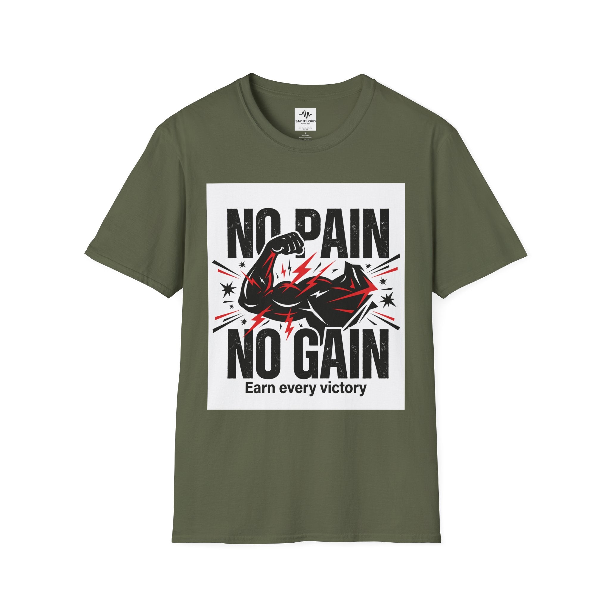 No Pain No Gain Fitness T-Shirt — "Earn Every Victory" Motivational Tee