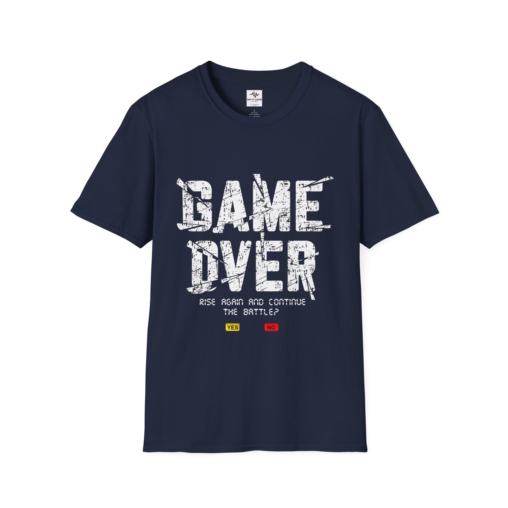 Game Over Graphic T-Shirt — "Rise Again and Continue the Battle" Gamer Tee