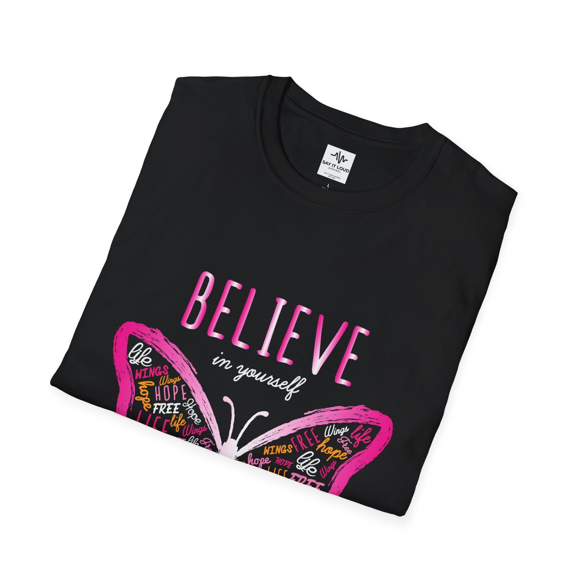 Believe Butterfly T-Shirt — Inspirational Pink Butterfly Graphic Tee