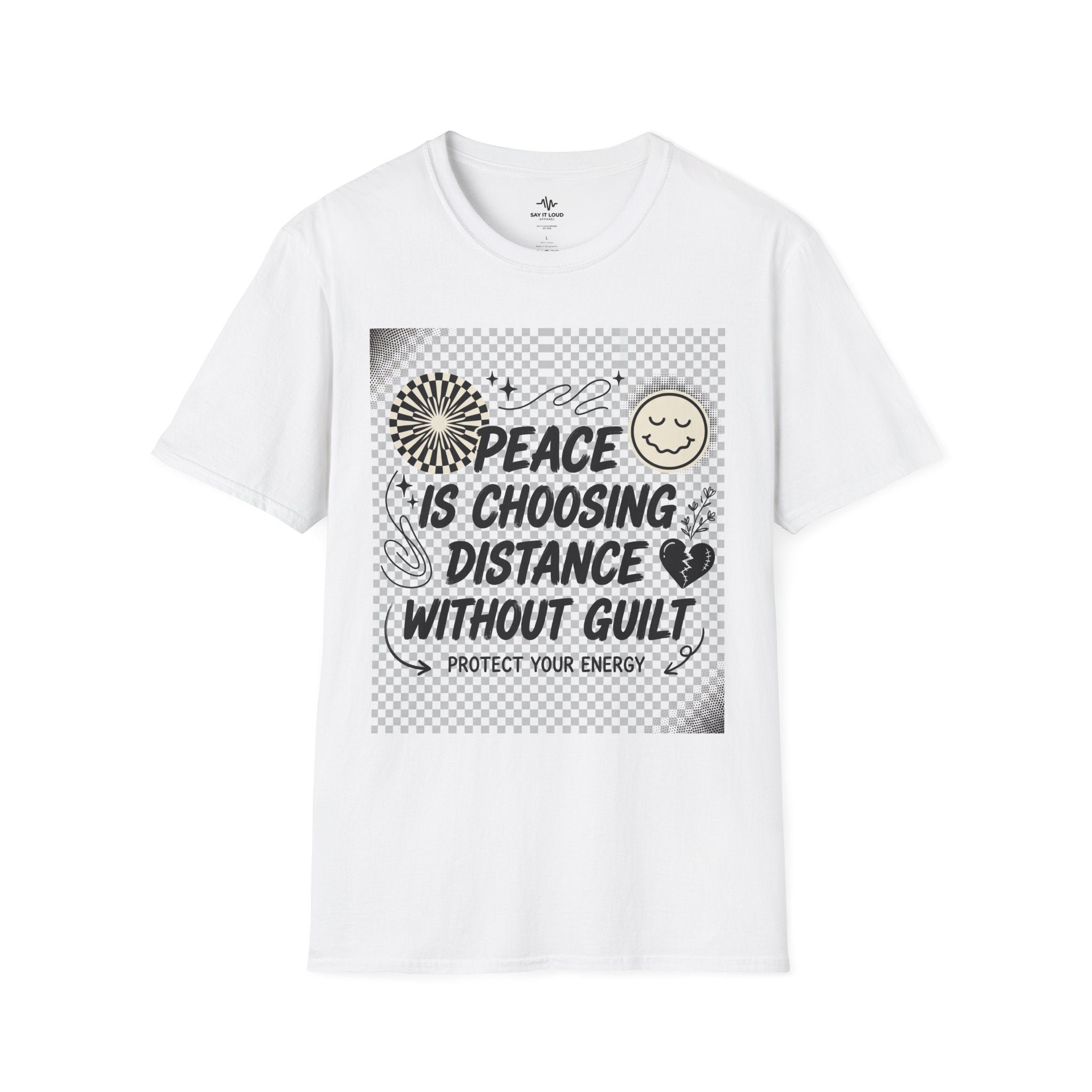 Peace Is Choosing Distance Without Guilt T-Shirt — Self-Care Quote Tee