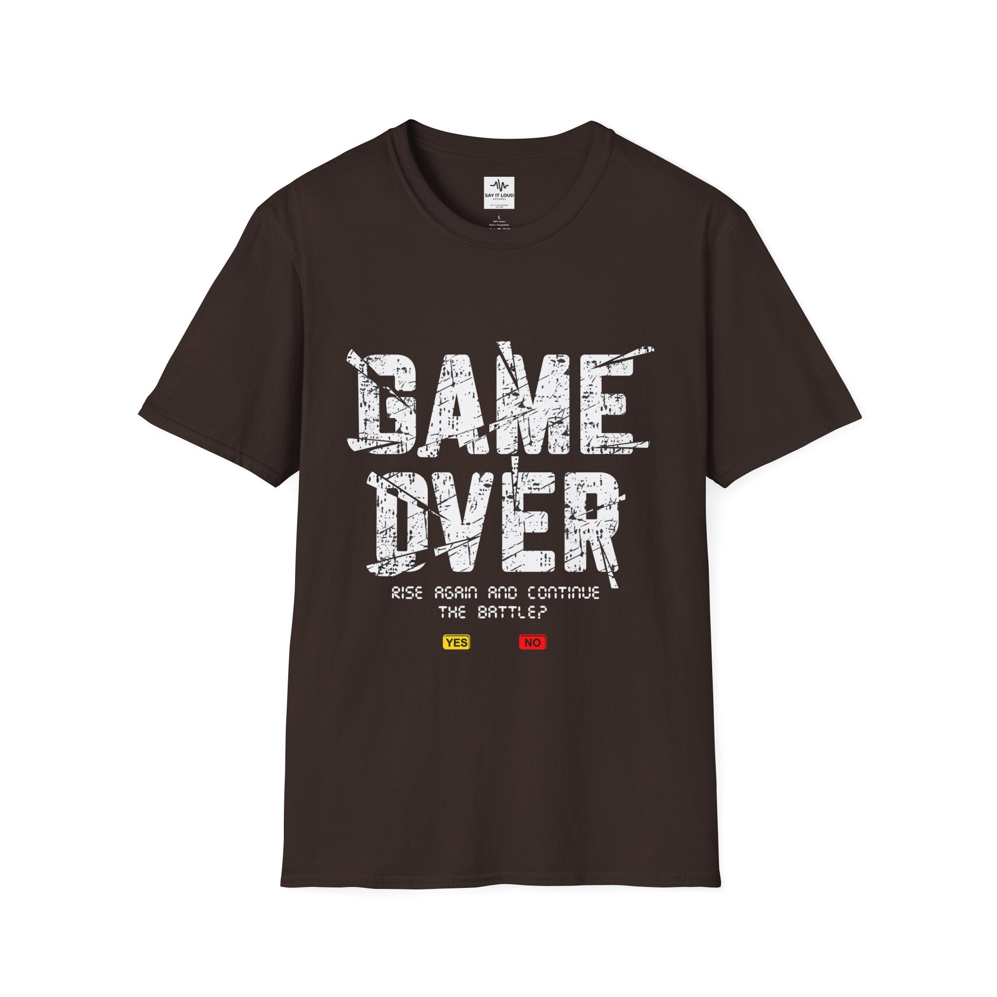 Game Over Graphic T-Shirt — "Rise Again and Continue the Battle" Gamer Tee