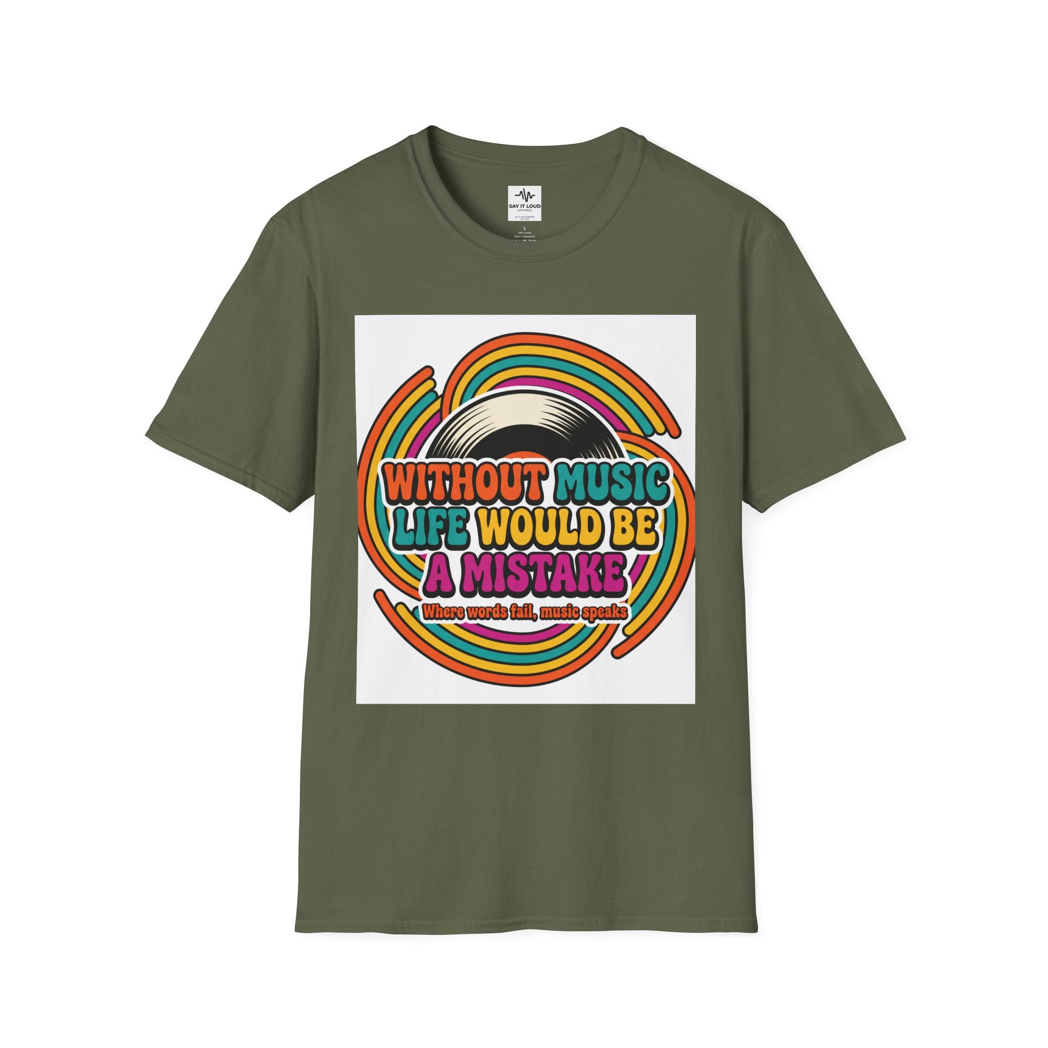 Retro Music Quote T-Shirt — "Without Music Life Would Be a Mistake"