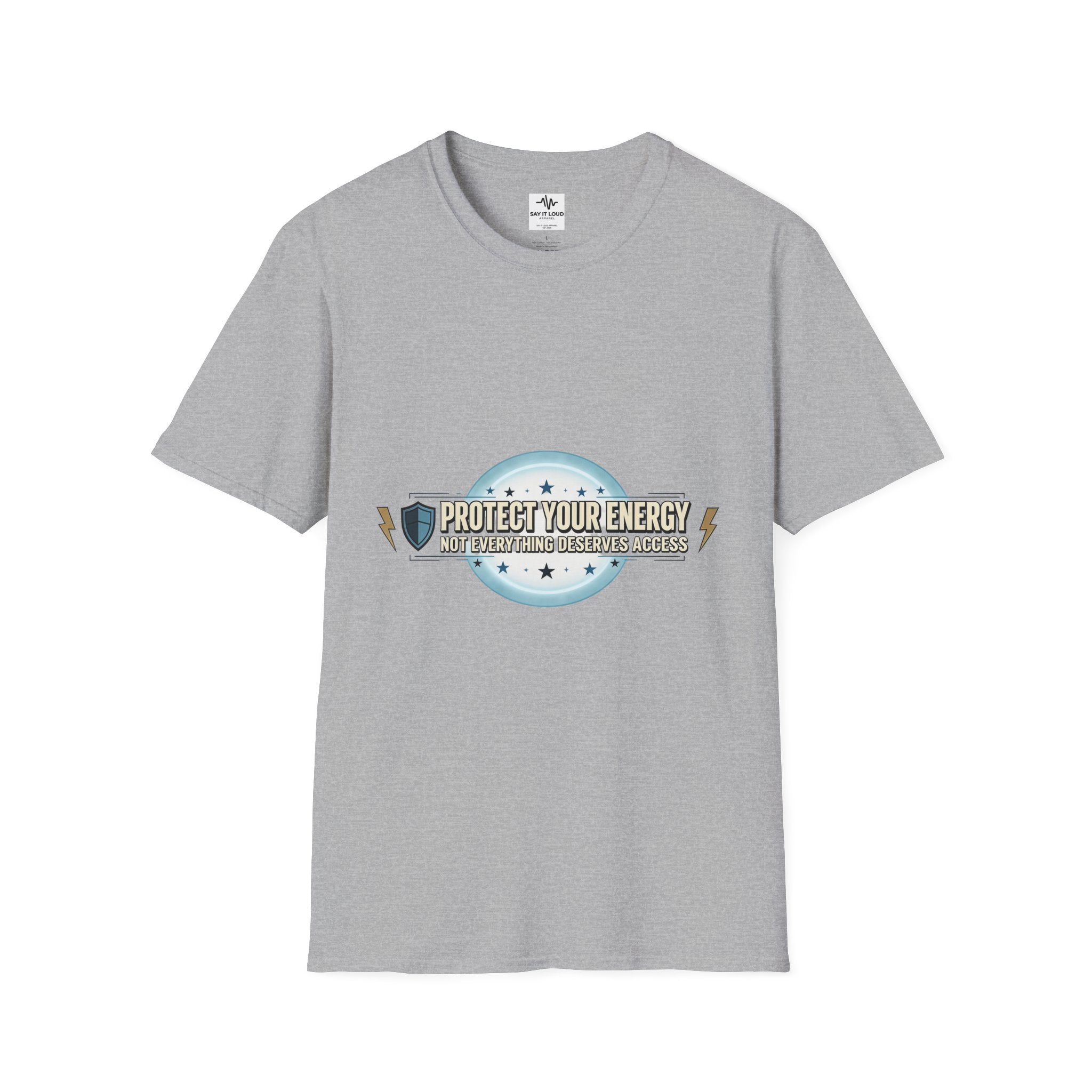 Protect Your Energy T-Shirt — Shield & Lightning Graphic Tee