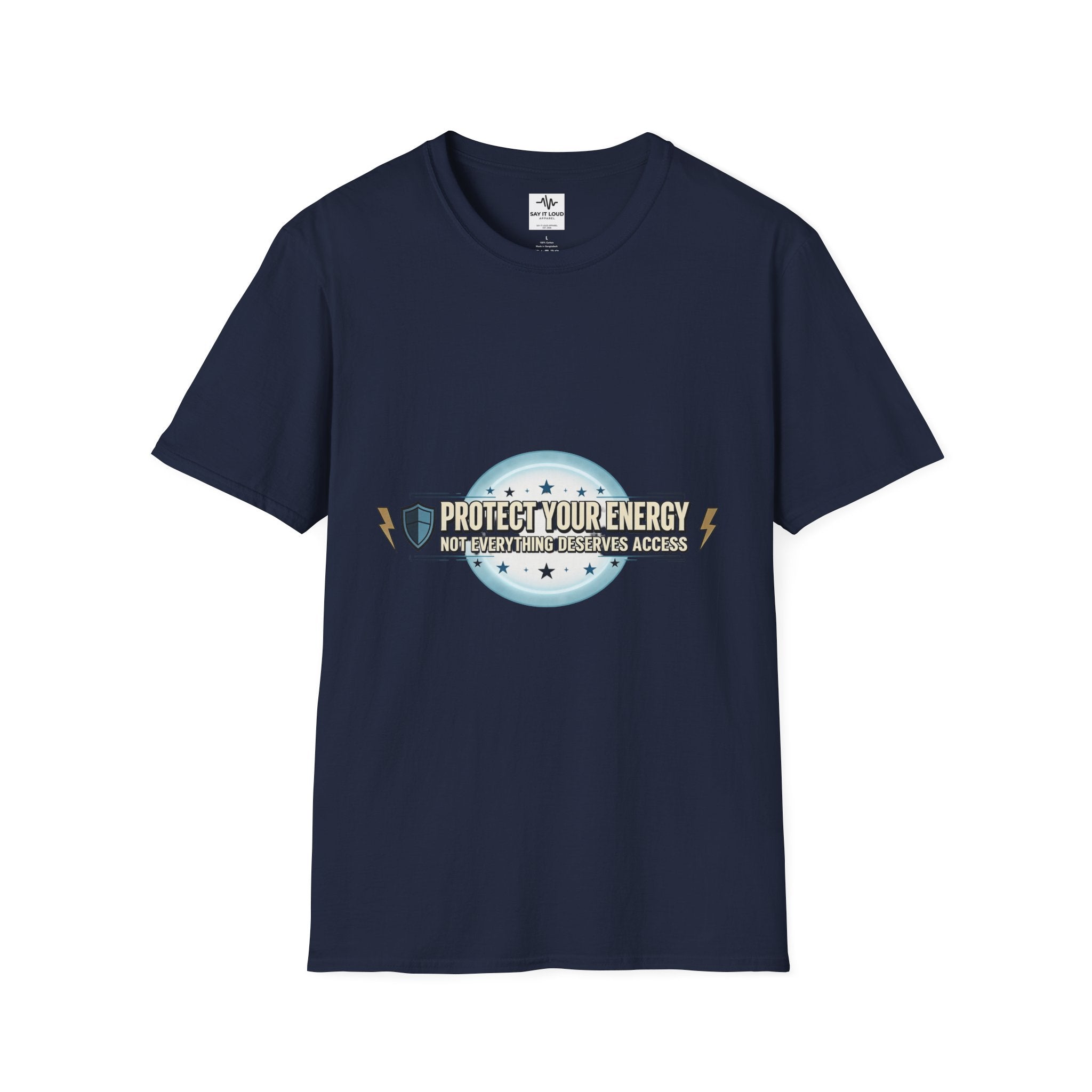 Protect Your Energy T-Shirt — Shield & Lightning Graphic Tee