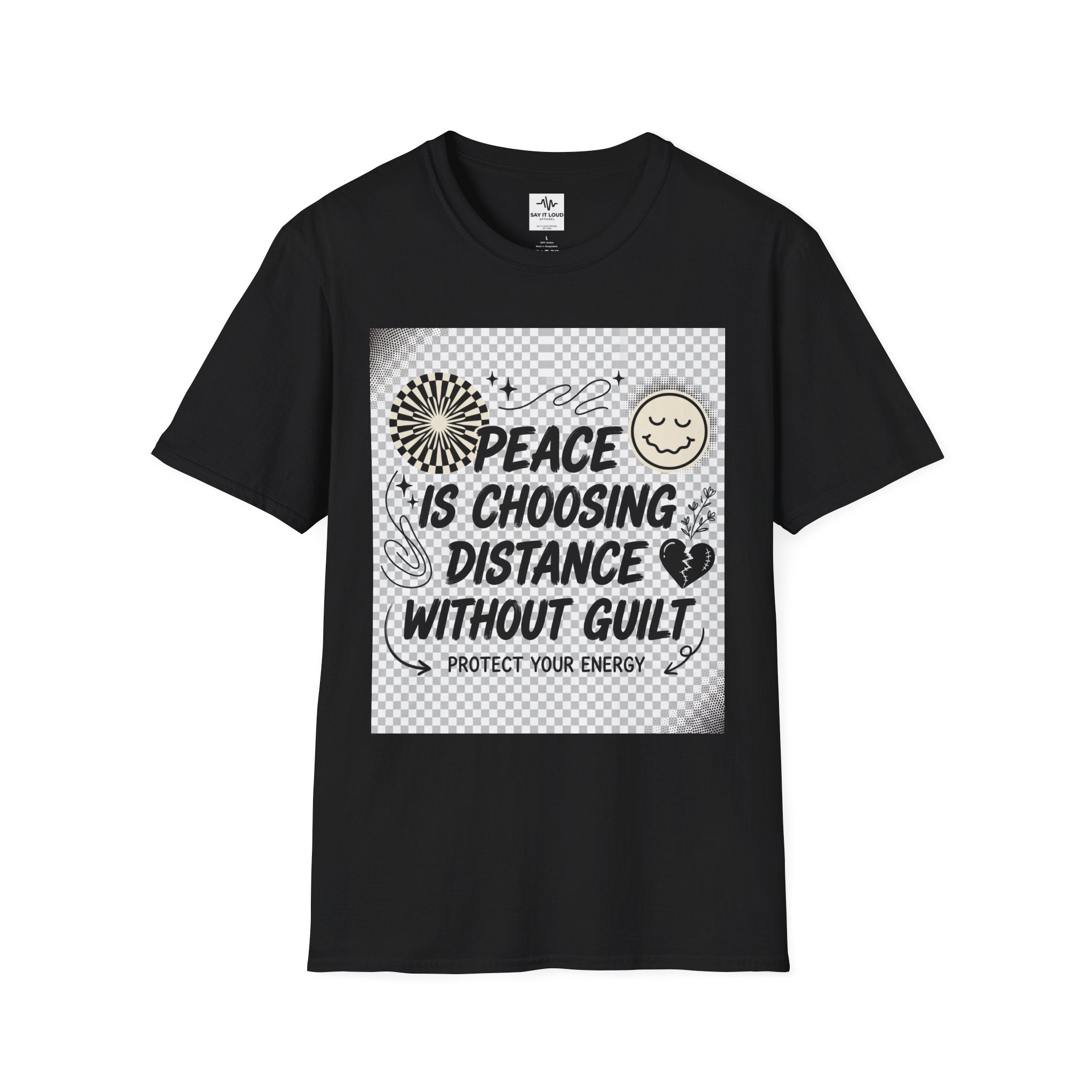 Peace Is Choosing Distance Without Guilt T-Shirt — Self-Care Quote Tee