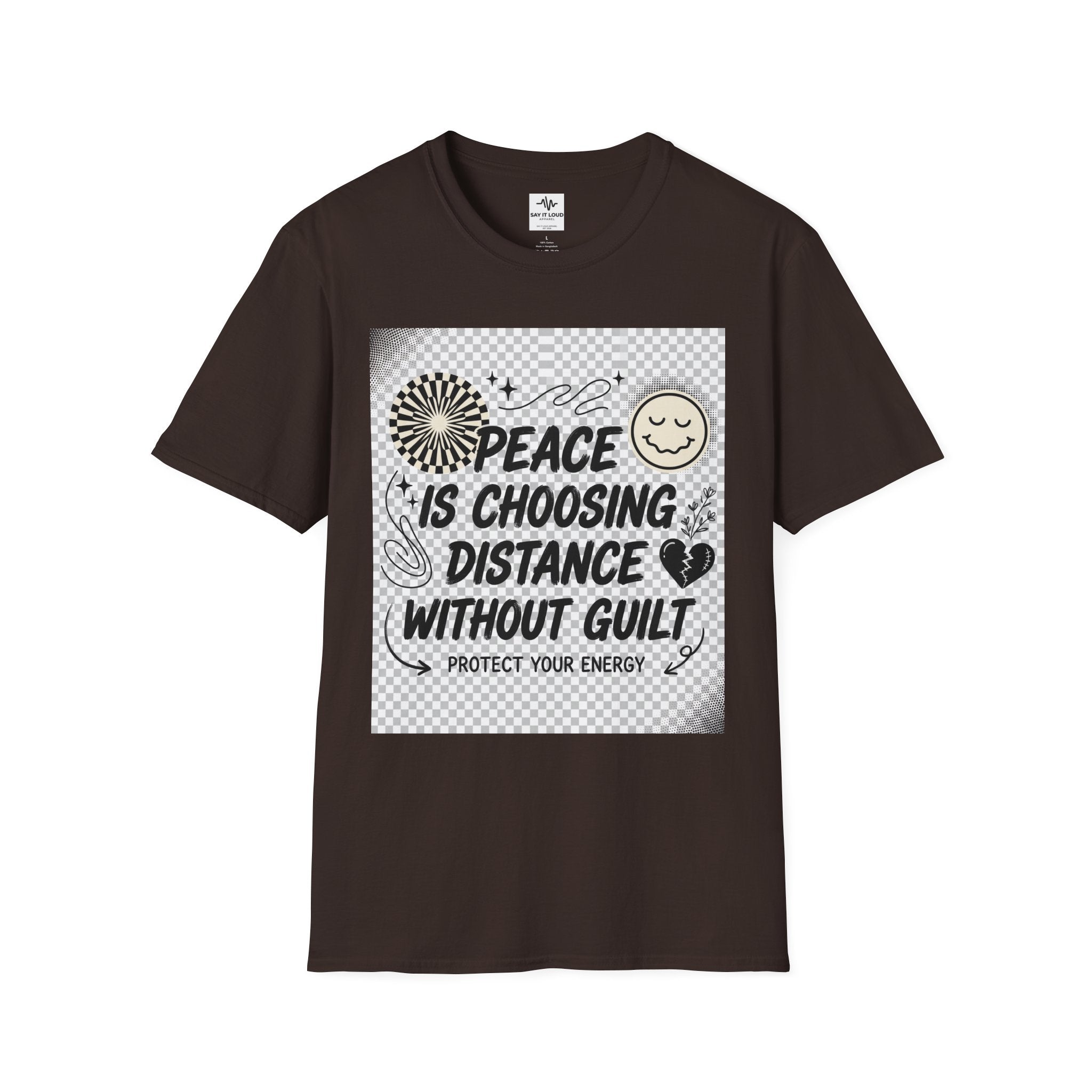 Peace Is Choosing Distance Without Guilt T-Shirt — Self-Care Quote Tee