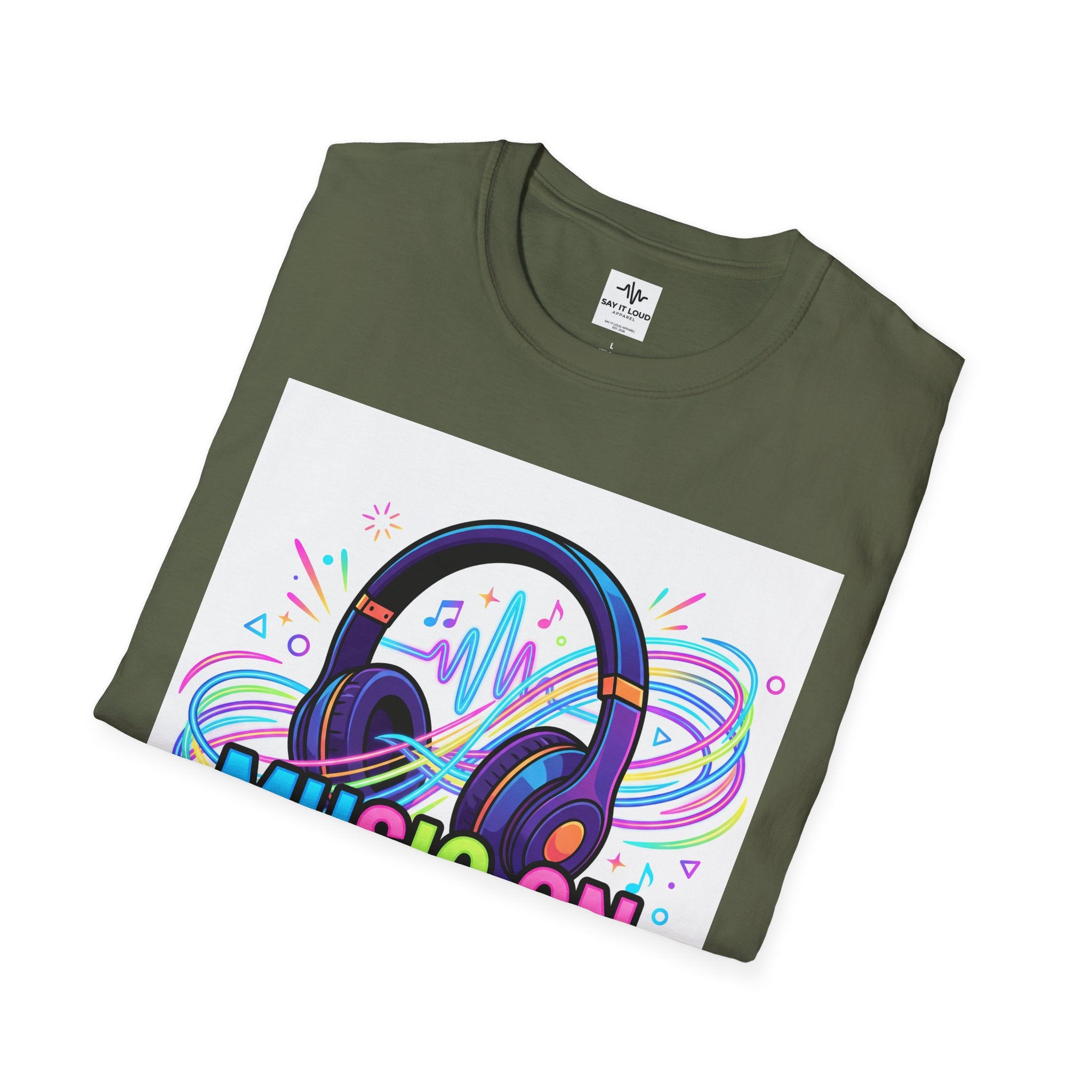 Music On World Off T-Shirt — "Tune in. Zone out." Headphones Graphic Tee