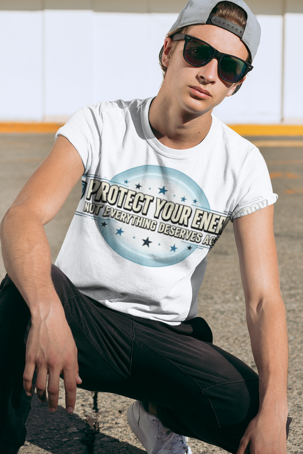 Protect Your Energy T-Shirt — Shield & Lightning Graphic Tee