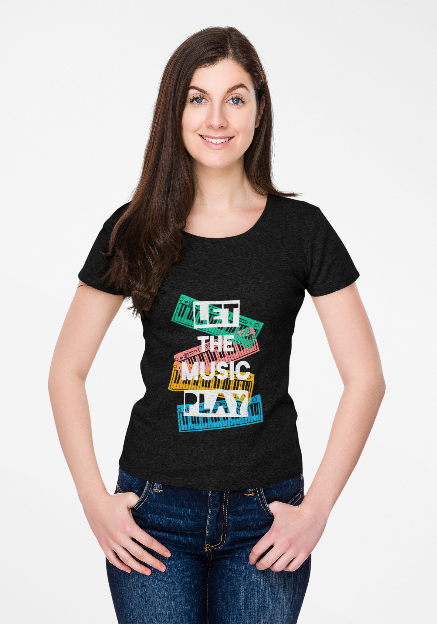 Let The Music Play T-Shirt — Colorful Keyboard Vintage Music Tee