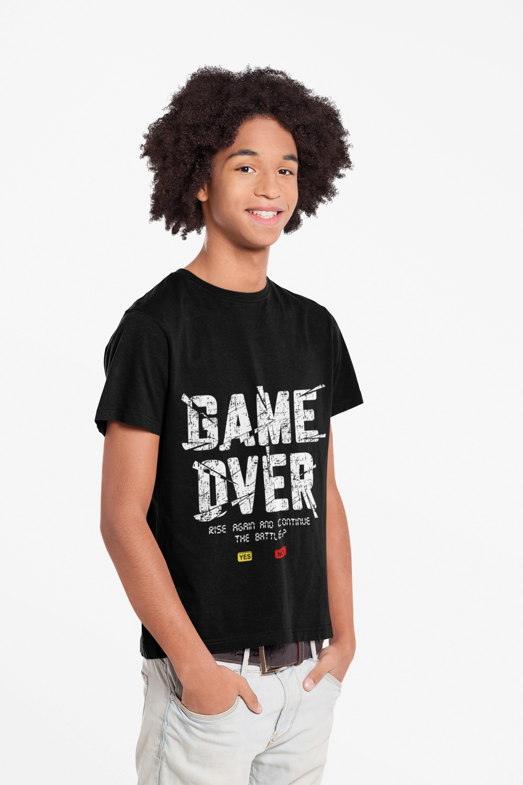 Game Over Graphic T-Shirt — "Rise Again and Continue the Battle" Gamer Tee