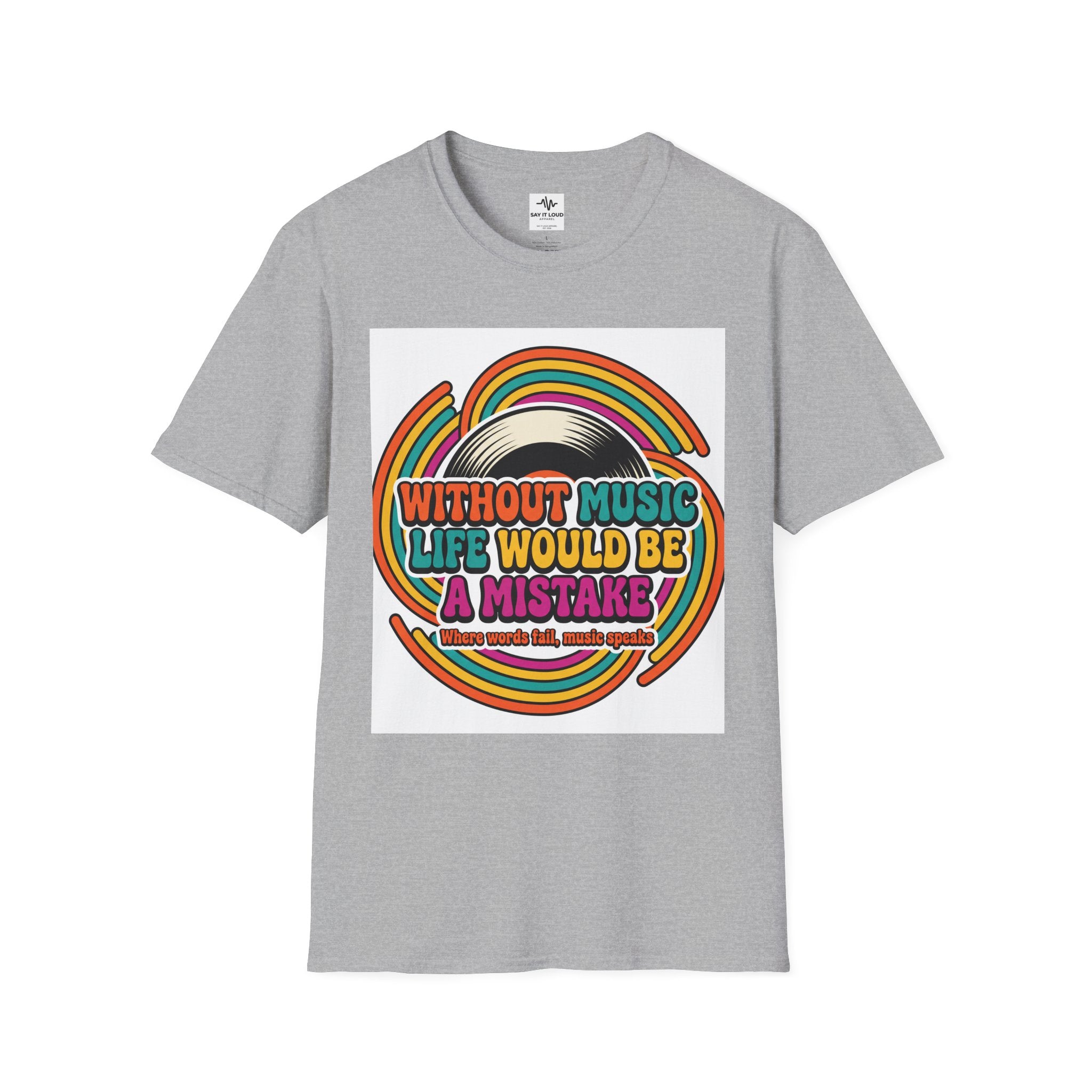 Retro Music Quote T-Shirt — "Without Music Life Would Be a Mistake"