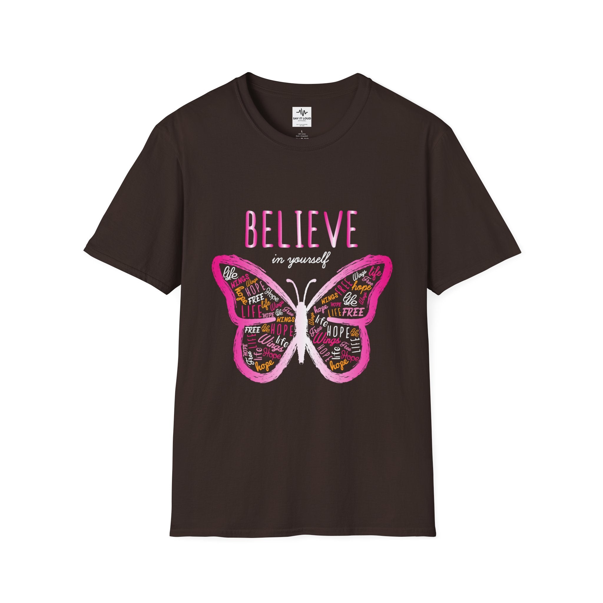 Believe Butterfly T-Shirt — Inspirational Pink Butterfly Graphic Tee