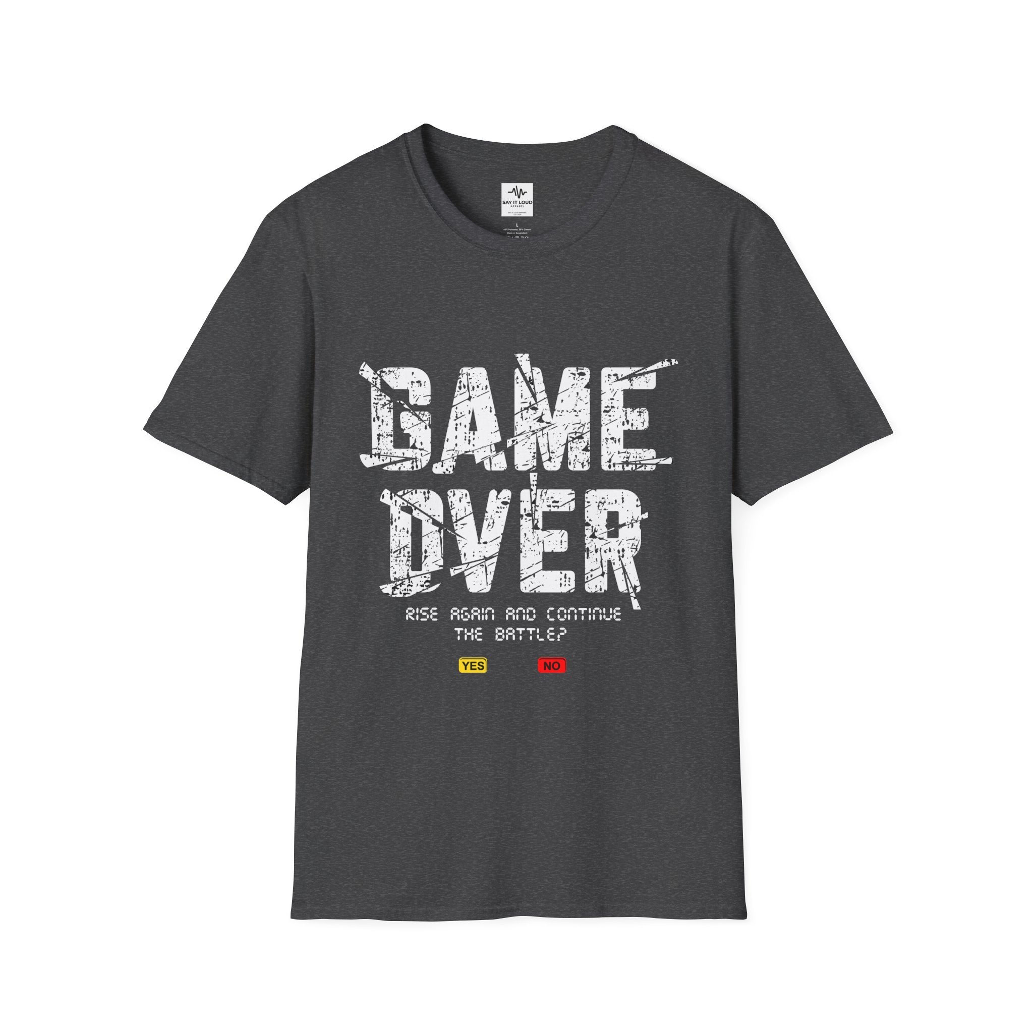 Game Over Graphic T-Shirt — "Rise Again and Continue the Battle" Gamer Tee