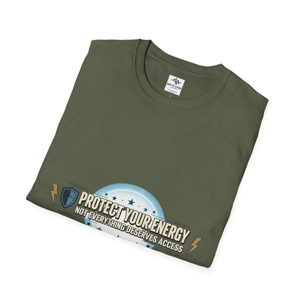 Protect Your Energy T-Shirt — Shield & Lightning Graphic Tee