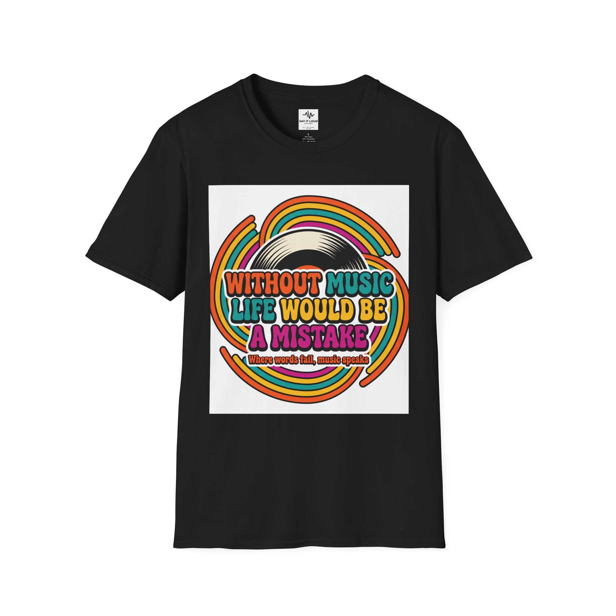 Retro Music Quote T-Shirt — "Without Music Life Would Be a Mistake"