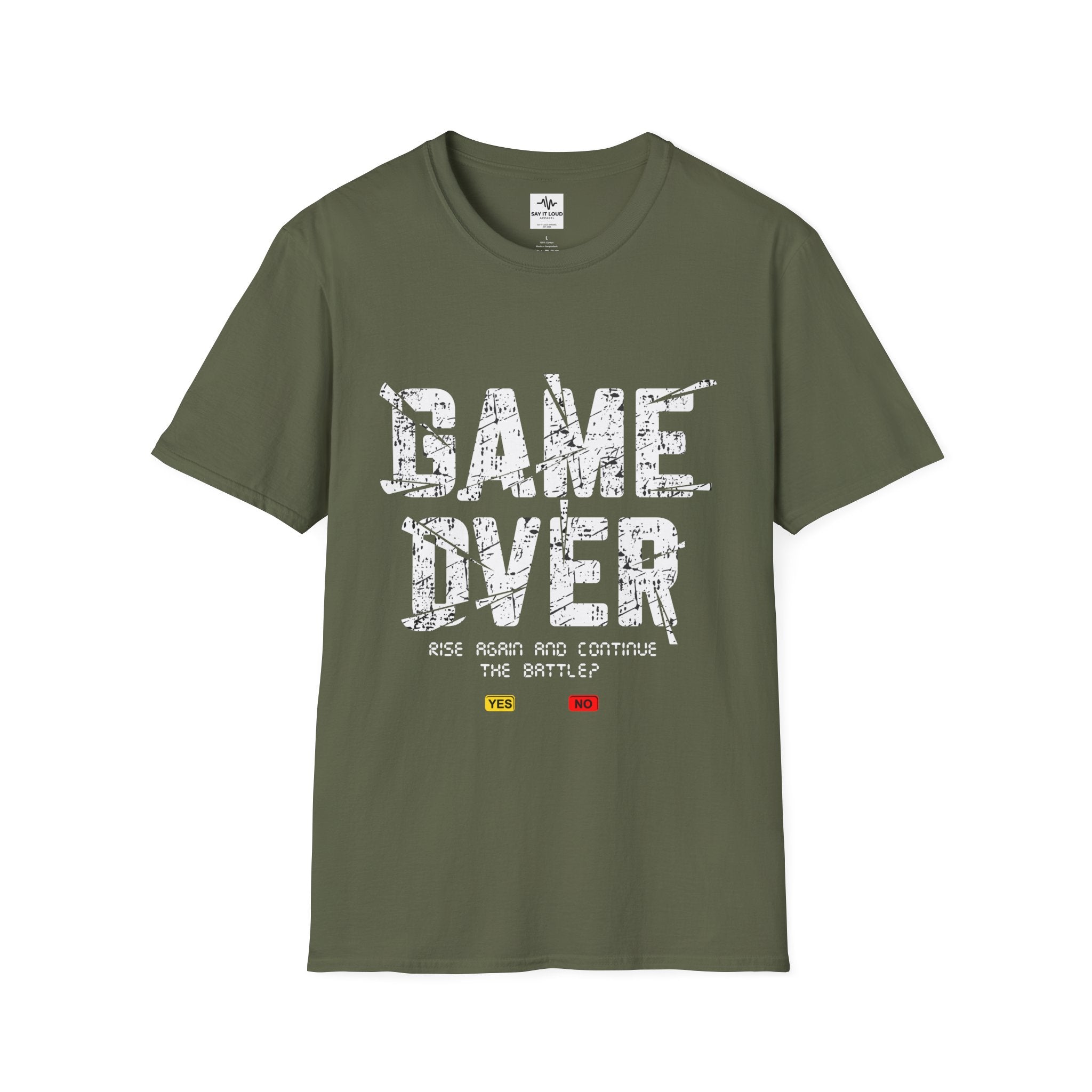 Game Over Graphic T-Shirt — "Rise Again and Continue the Battle" Gamer Tee