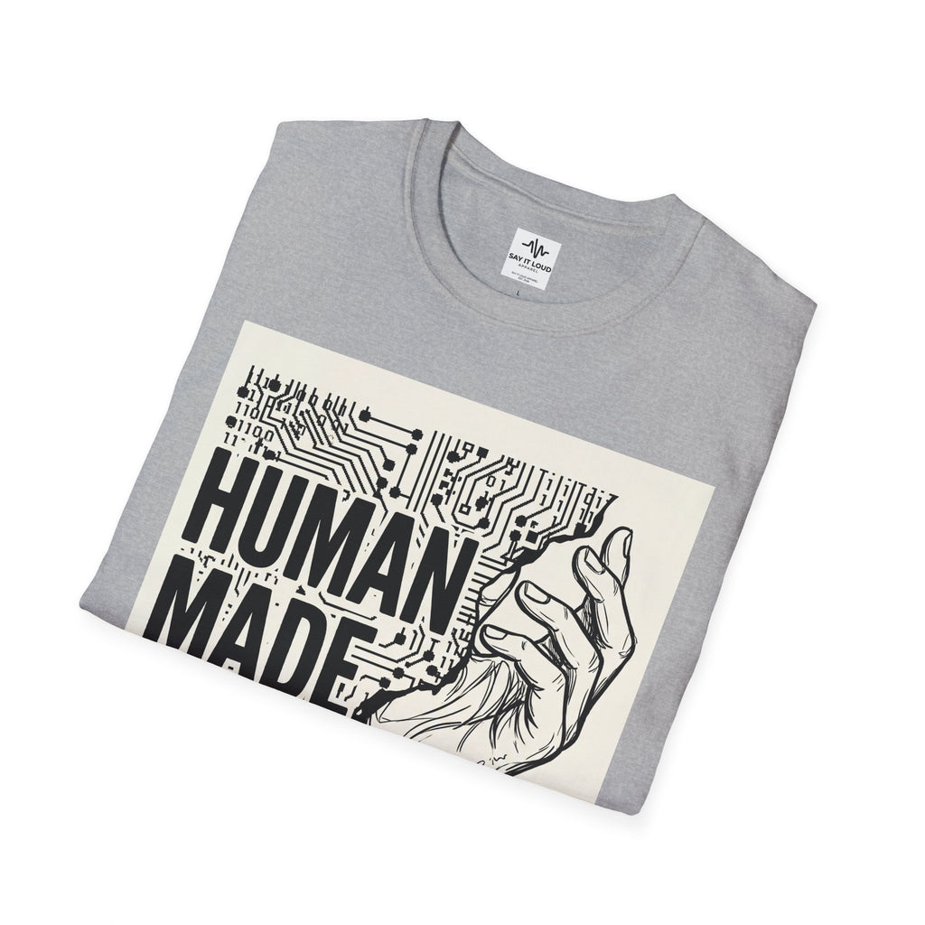Human Made In Real Life T‑Shirt — Retro Tech Graphic Tee ("Not generated. Created.")