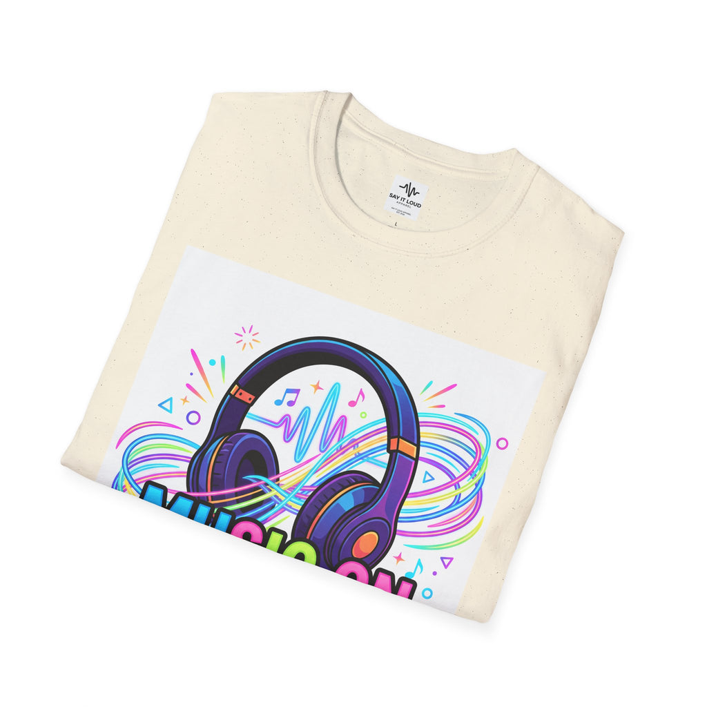 Music On World Off T-Shirt — "Tune in. Zone out." Headphones Graphic Tee