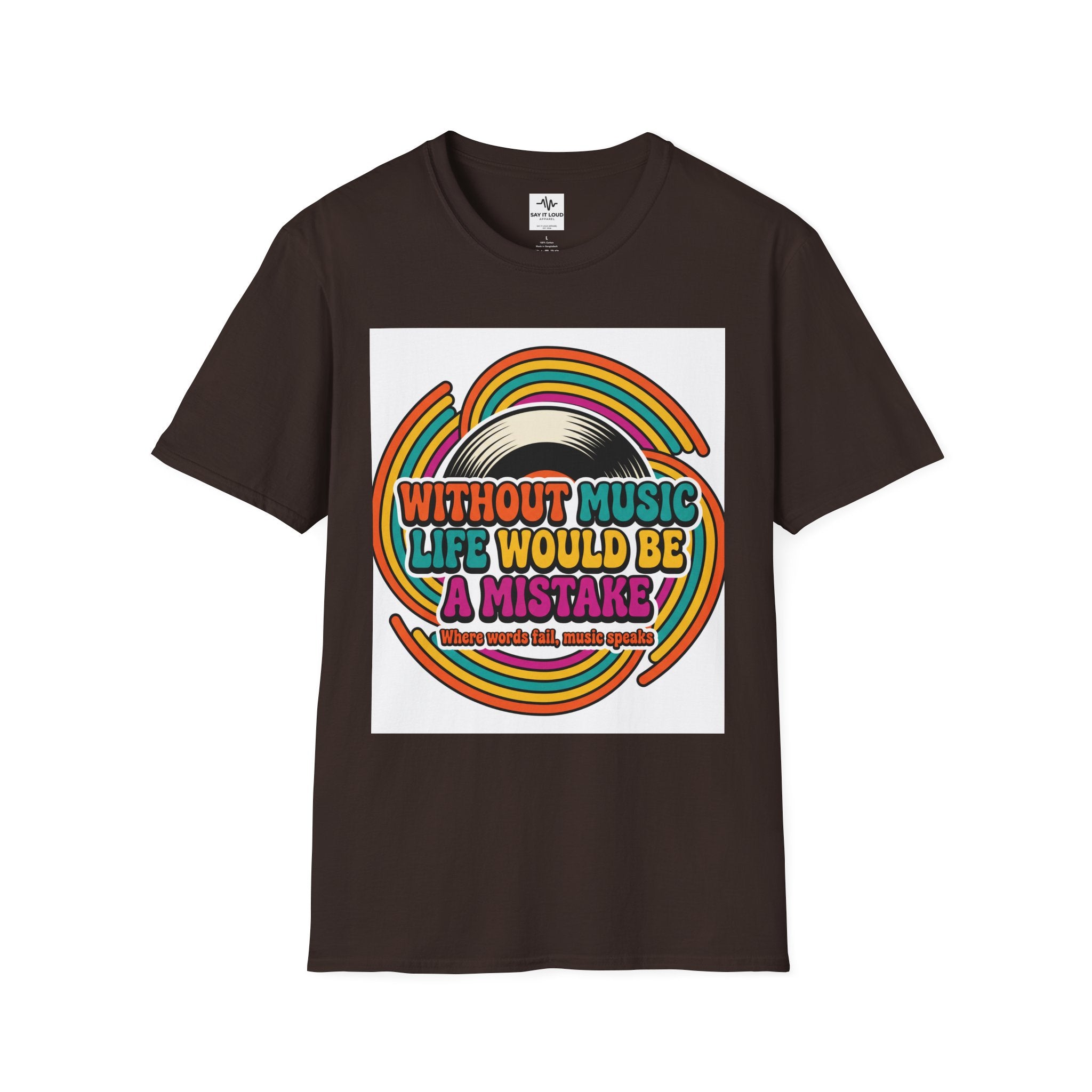 Retro Music Quote T-Shirt — "Without Music Life Would Be a Mistake"