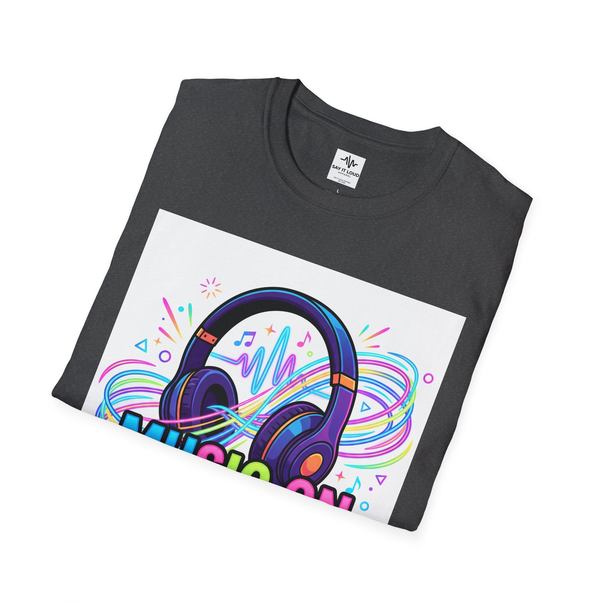 Music On World Off T-Shirt — "Tune in. Zone out." Headphones Graphic Tee