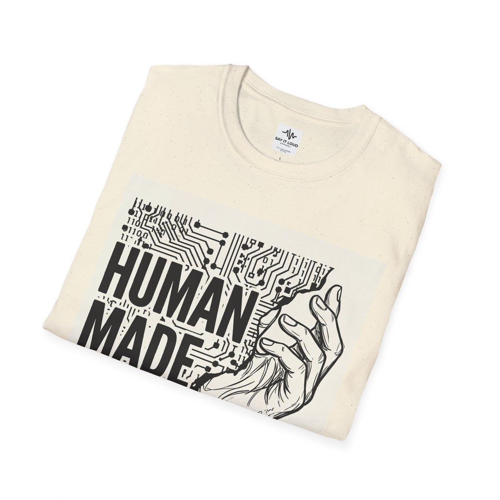 Human Made In Real Life T‑Shirt — Retro Tech Graphic Tee ("Not generated. Created.")