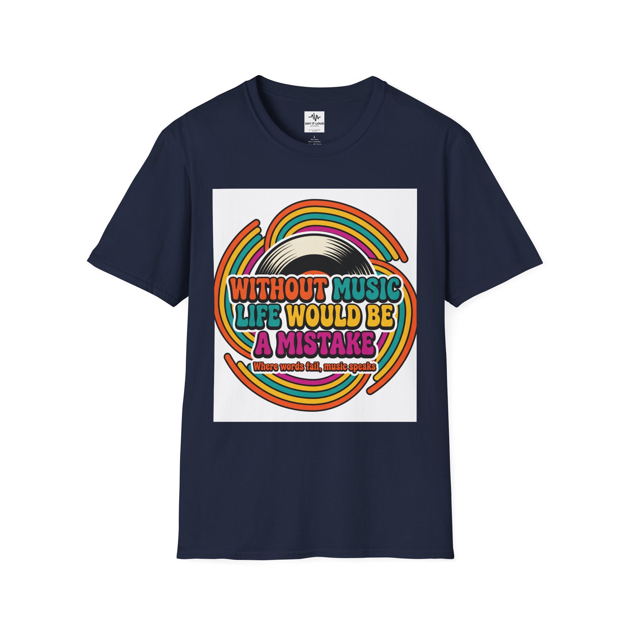 Retro Music Quote T-Shirt — "Without Music Life Would Be a Mistake"