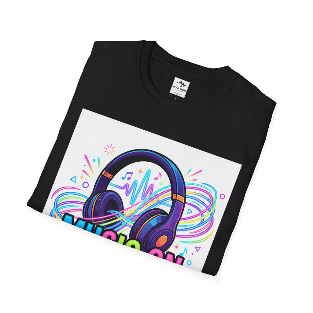 Music On World Off T-Shirt — "Tune in. Zone out." Headphones Graphic Tee