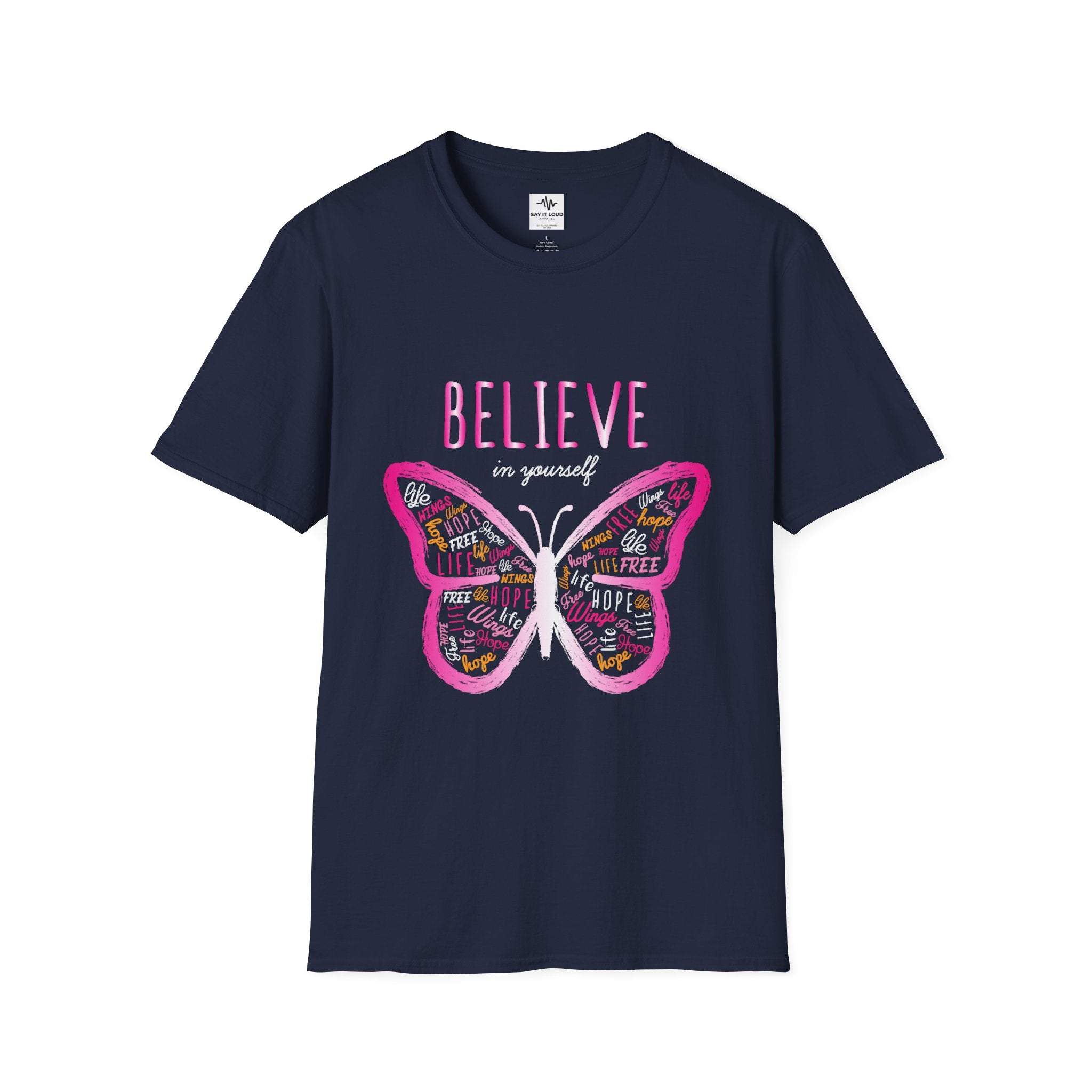 Believe Butterfly T-Shirt — Inspirational Pink Butterfly Graphic Tee
