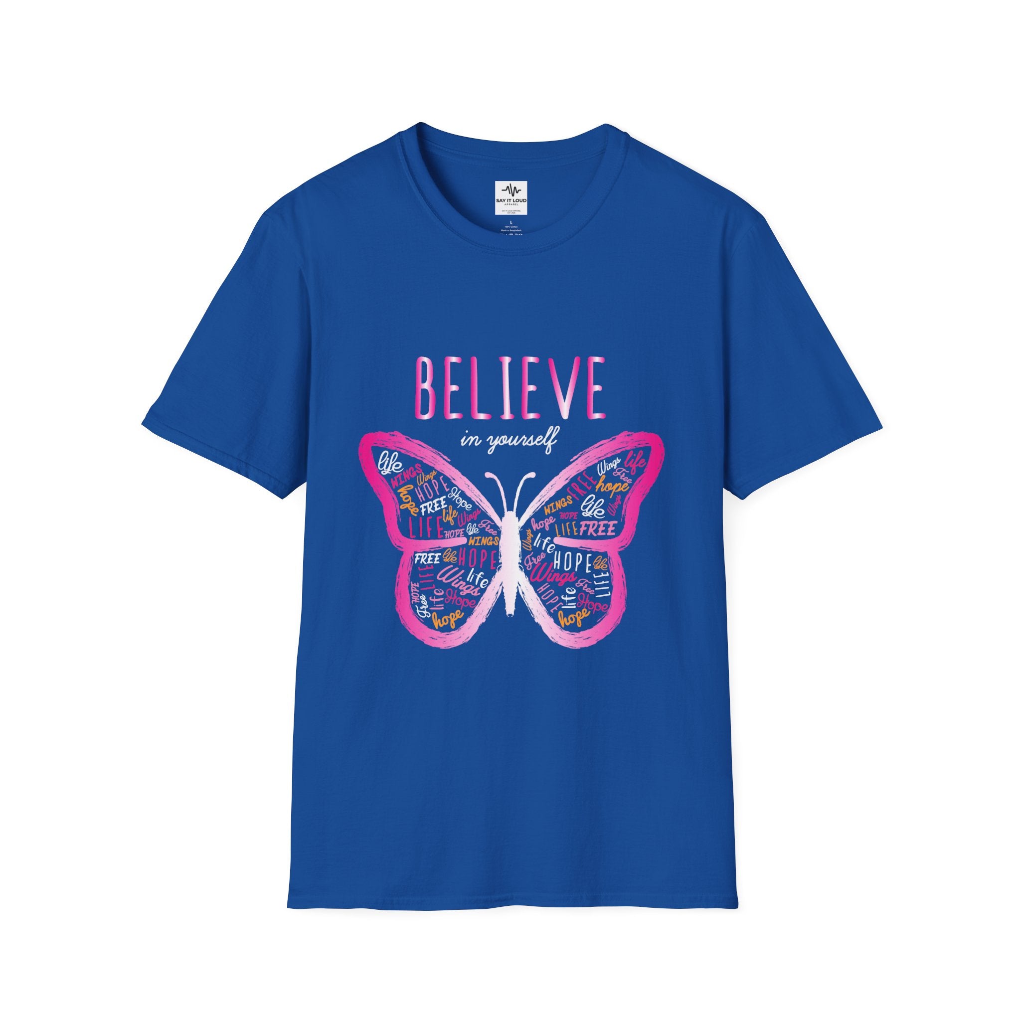 Believe Butterfly T-Shirt — Inspirational Pink Butterfly Graphic Tee