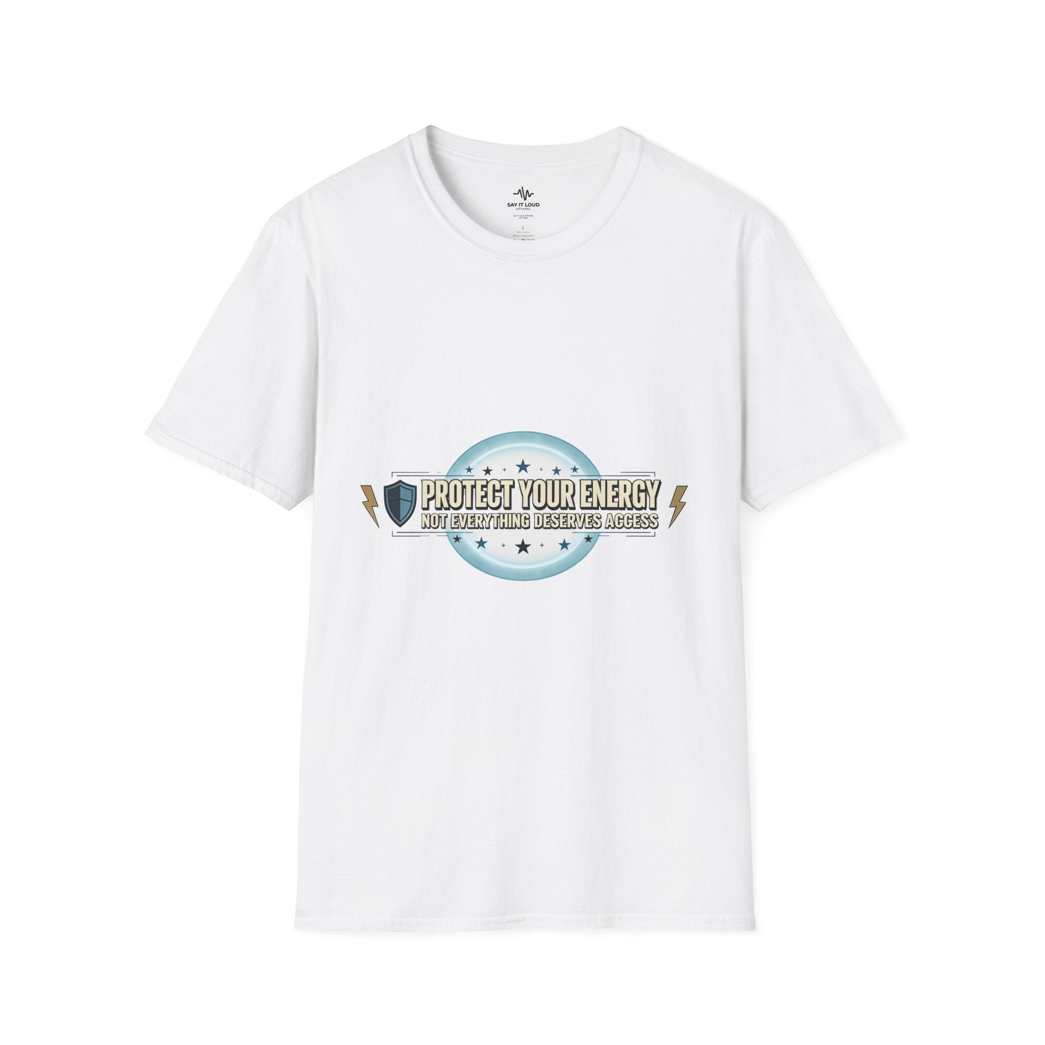 Protect Your Energy T-Shirt — Shield & Lightning Graphic Tee